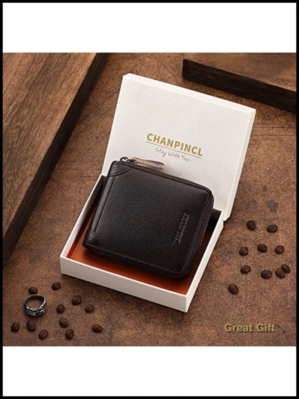 Genuine Leather Zipper Wallet RFID Secure Large Capacity Double Fold Multi-card